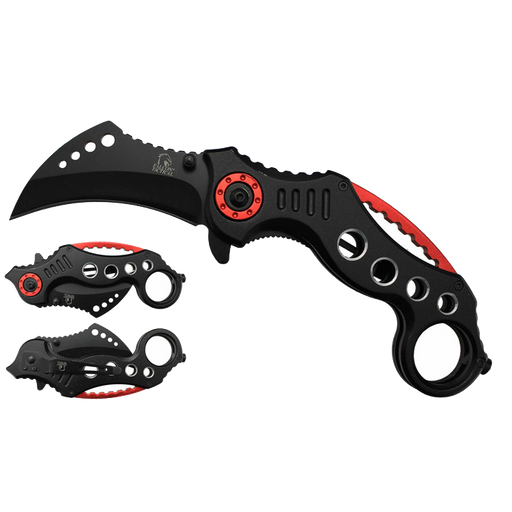 SG-KS3293BR Falcon Black 6-Inch Folding Knife With Black Blade - Red Accents