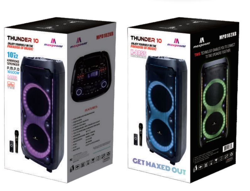 MPD102XB Maxpower 10x2 Rechargeable karaoke Speaker w/ Mic