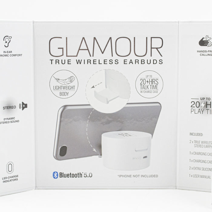GT-14272 GenTek Glamour TWS True Wireless Earbuds with Mirror Base - White