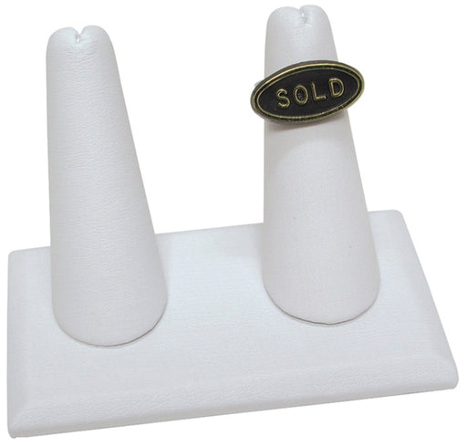 M&M 245-2L-W Faux Leather 2-Finger Ring Stand - White