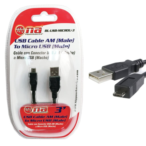 Nippon America BLUSBMICROU3 3' USB Cable AM To Micro USB