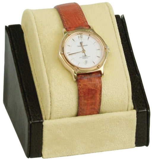 M&M WD-0551-74L Beige Suede with Brown Leather Trim Watch Display