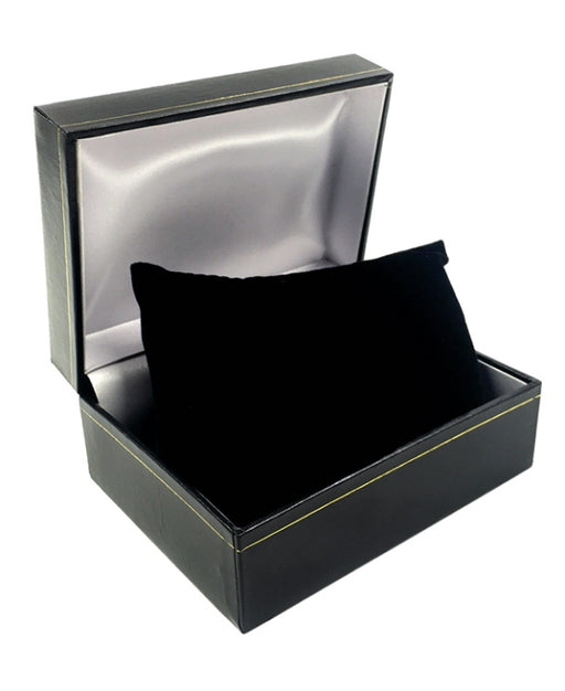 M&M LS128PIL Faux Leather Watch Box & Pillow Insert - Black with Gold