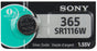 S365 Sony Watch Battery #365 Tear Strip