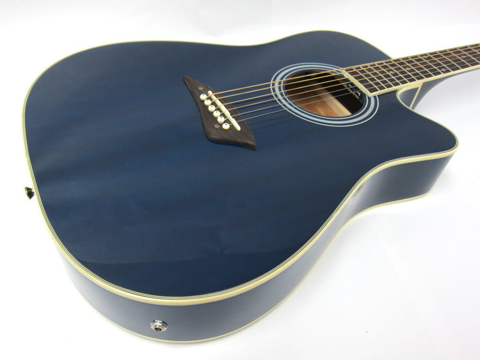 Kona Thin-Body Acoustic Electric Guitar, Spruce with Transparent Blue Finish
