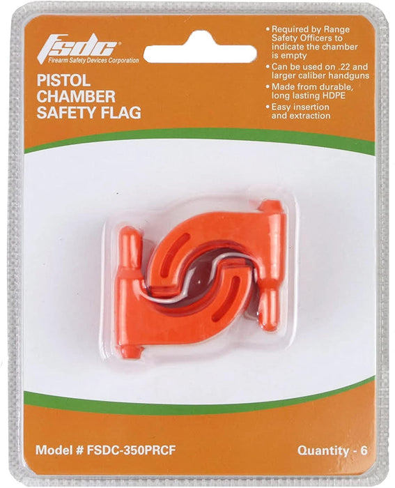 350PRCFPistol Chamber Safety Flag - Orange - 6 Piece Clamshell Resale Pack