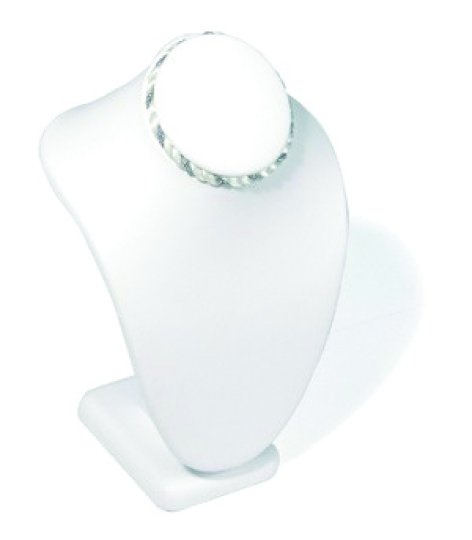 M&M 1896L-WH 6-1/4” Faux Leather Necklace Display - White