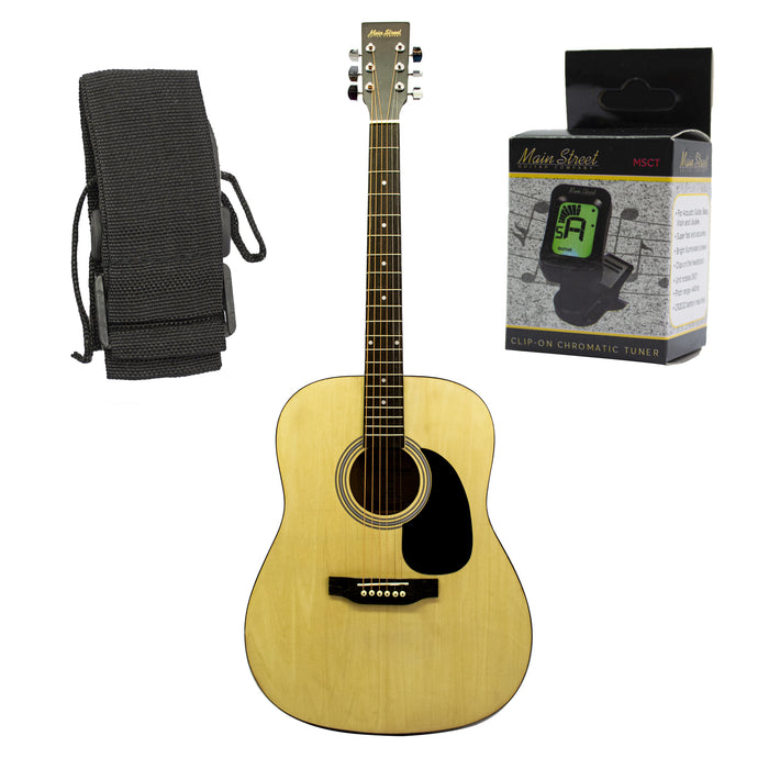 AG41PK Main Street Dreadnought Acoustic Guitar Tuner and Strap Combo Pack