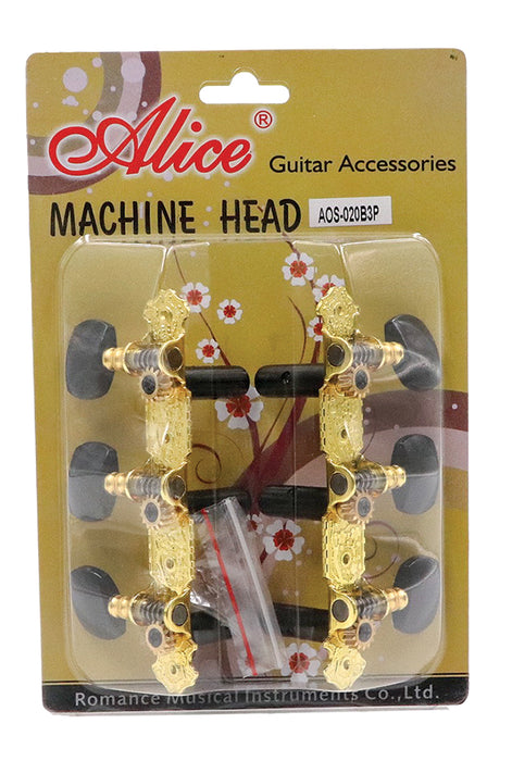 AOS-020B3P Alice Gold Plated 3 Machine Head - Black