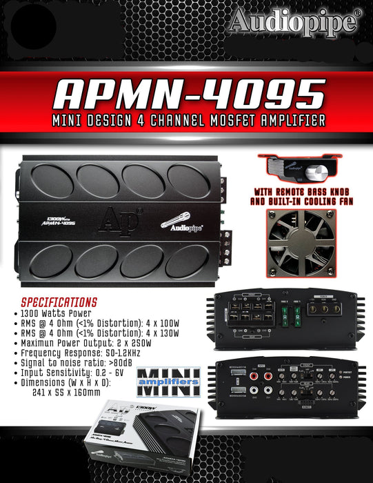 APMN4095 Audiopipe Mini 4 Channel 1300 Watt Amplifier