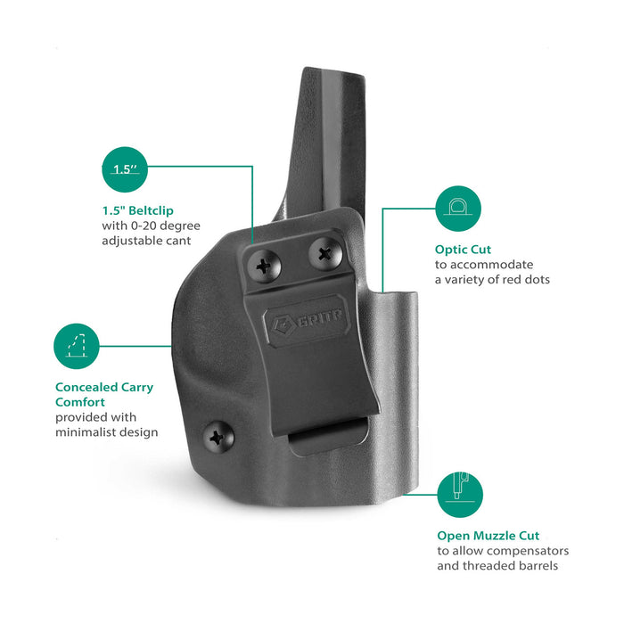 GRIT-IWB-SW-SHLD/PLUS-R GRITR Right Handed Inside Waist Band Kydex Holster Compatible with Smith&Wesson SHIELD/SHIELD PLUS - RIGHT HANDED