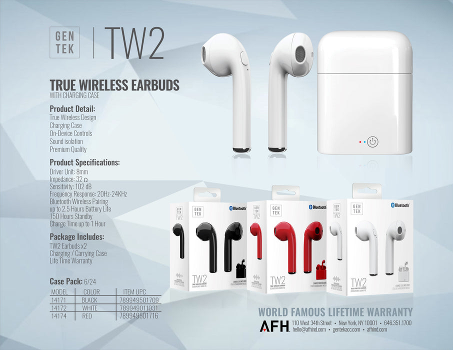 GT-14171 GenTek TW2 True Wireless Earbuds - Black