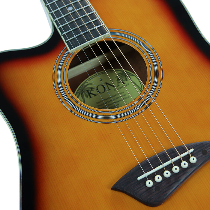 K2LTSB Kona K2 Series Left-Handed Thin Body Acoustic Electric Guitar - Tobacco Sunburst