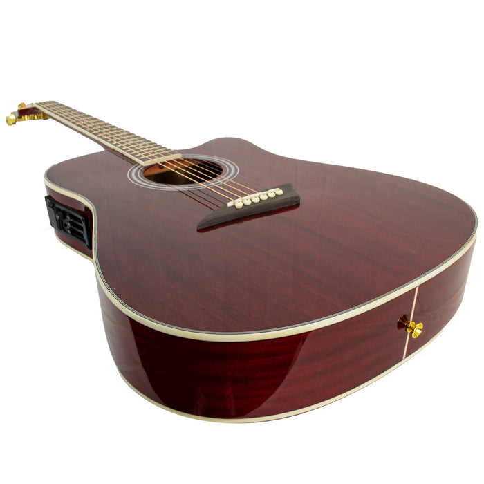 Kona K2TRD Thin Body Acoustic Electric Guitar, Transparent Red