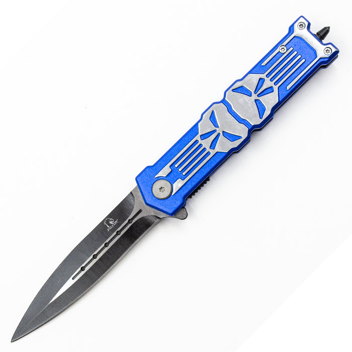 SG-KS2016BL 8.75 inch Skull Design Spring Assisted Knife - Blue
