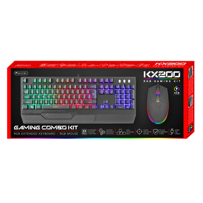 KX200 Sentry Wired RGB Gaming Combo Keyboard with Mouse Kit