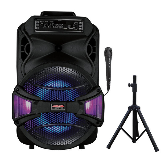 Maxpower Mpd1223 12 inch Trolley Bluetooth Speaker with Stand Combo Wired Mic & Remote, Size: 12 woofier, Black