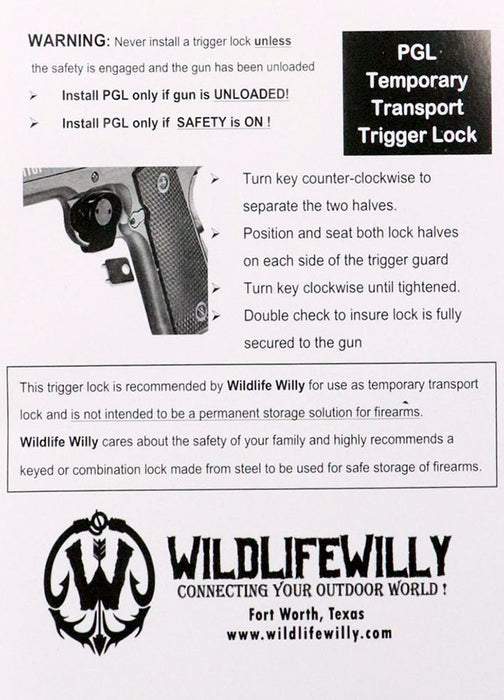PGL-100  Temporary Transport Trigger Lock - Pistol - Handgun - 100 pcs Bag