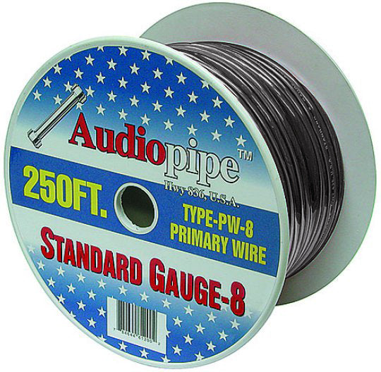 PW8250BLK Audiopipe 250' 8 Gauge Black Power Wire