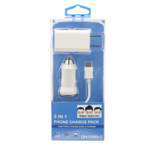 QH-C960-3 PSG  Type-C USB 3-in-1 Auto or Home Charge and Sync Kit