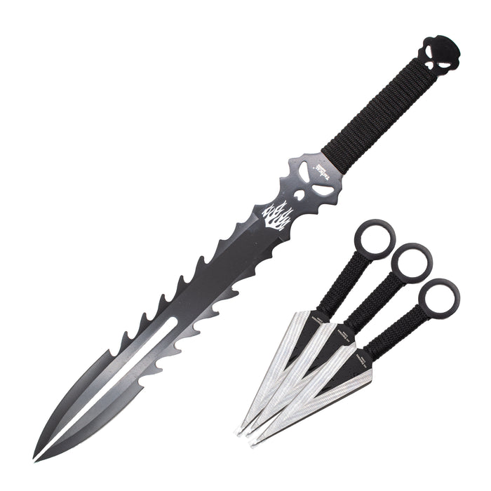 SG-SK1713BK 25 inch Skull Machete & Throwing Knives - Black