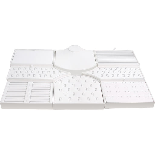 SET22-1W 8 Piece Sectional Leatherette Jewelry Display Set 29.5 inch - White