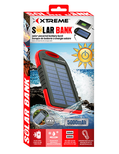 XT-XBB81012RED 5000mAh Power Bank Solar Powered Battery Bank Red