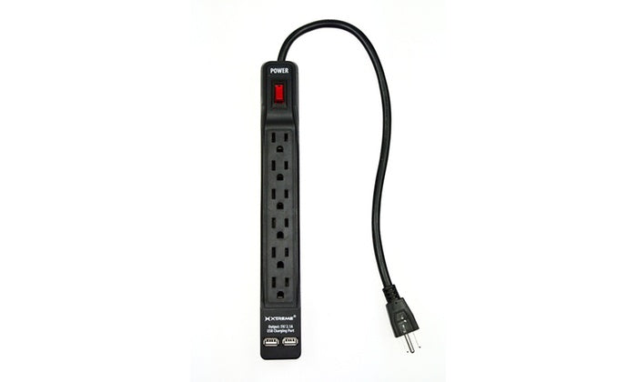 XT-XWS80105BLK 6 Outlet Home/Office Power Strip with Dual Port USB Black